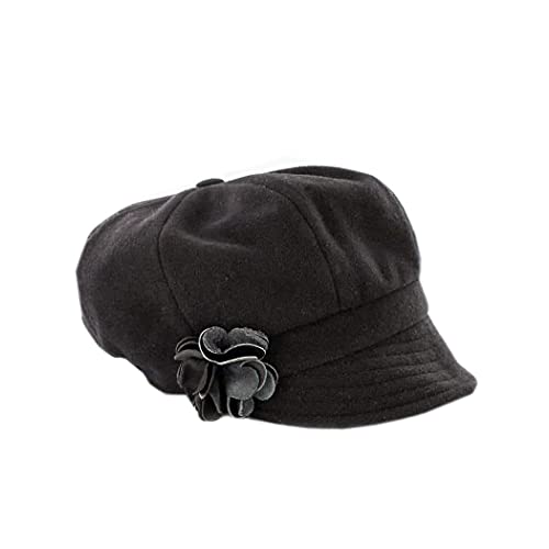 Newsboy Hat for Women's Cap 8 Panel Wool Made in Ireland - color: Black