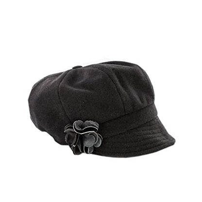 Newsboy Hat for Women's Cap 8 Panel Wool Made in Ireland - color: Black