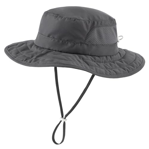Connectyle Kids Foldable Wide Brim Sun Hat UPF 50+ Sun Protection Bucket Hats Breathable Summer Beach Hat for Boys Girls - color: Dark Grey, size: Small