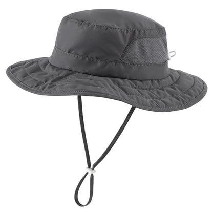 Connectyle Kids Foldable Wide Brim Sun Hat UPF 50+ Sun Protection Bucket Hats Breathable Summer Beach Hat for Boys Girls - color: Dark Grey, size: Medium