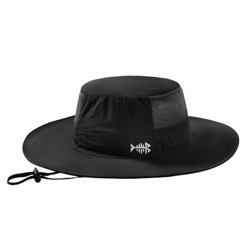 BASSDASH UPF 50+ Fishing Sun Hat Water Resistant Unisex Wide Brim Bucket Boonie Hat for Hiking Camping Safari FH15 - color: Black, size: Medium