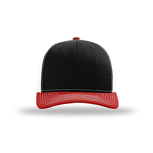 Richardson 112 Classic Six-Panel Adjustable Snapback Trucker Cap - color: Black/White/Red