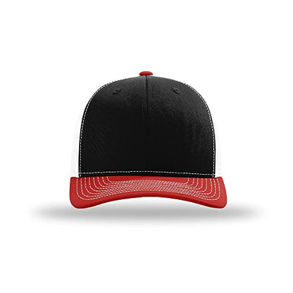 Richardson 112 Classic Six-Panel Adjustable Snapback Trucker Cap - color: Black/White/Red