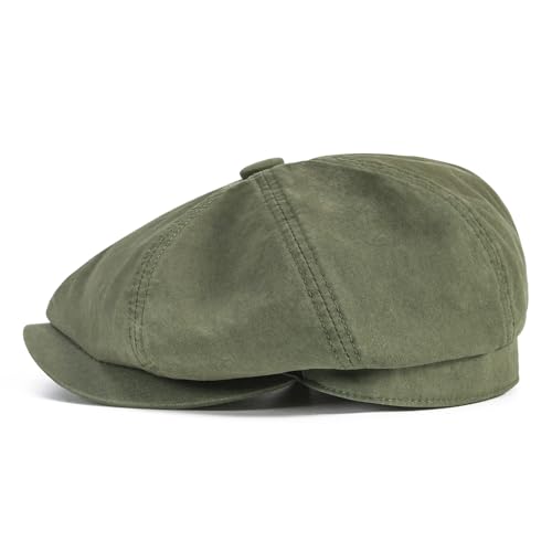 BOTVELA Men's Newsboy Gatsby Hat Cotton Cabbie Cap - color: Army Green, size: 7 3/4