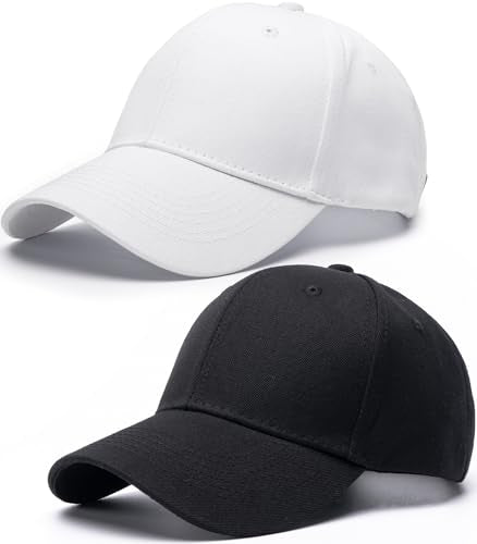 Structured Baseball Hats for Men Women Breathable Washed Cotton Baseball Caps Adjustable Golf Dad Hat for Wide Occasion - color: 2 Pcs Black and White, size: Small-Medium