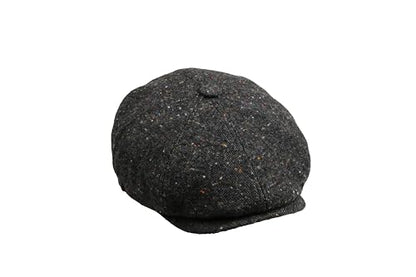 8 Panel Wool Blend Newsboy Cap – Classic Tweed & Herringbone Baker Boy Hat for Men & Women - color: Black Tweed, size: Medium