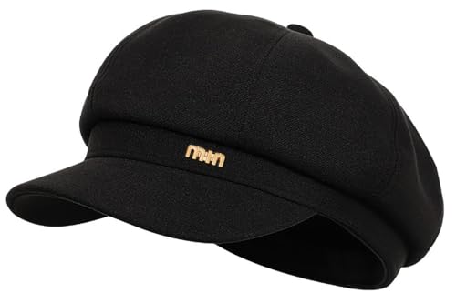 Women's French Octagonal Beret Newsboy Cap Outdoor Painter Hats - color: Black Mm