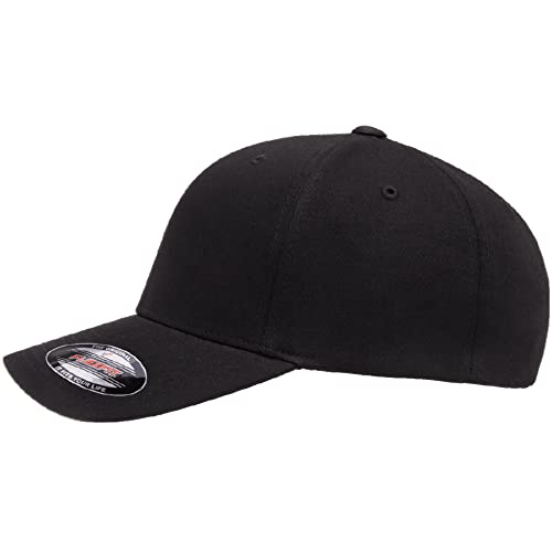 Flexfit 5001 Standard Cotton Twill 6-Panel Fitted Baseball Cap - color: Black, size: Small-Medium
