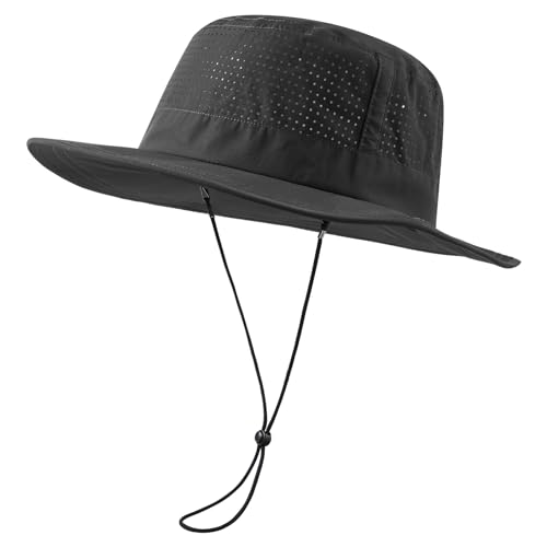 UPF 50+ Bucket Sun Hat with Laser Perforated Mesh Cooling Adjustable Breathable Lightweight for Outdoor Men Women - color: Dark Grey