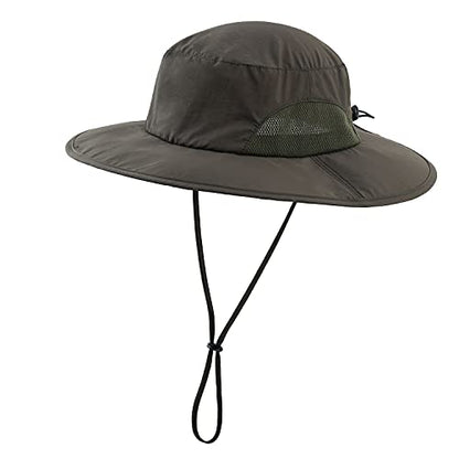 Home Prefer Outdoor UPF50+ Mens Sun Hat with Neck Flap Womens UV Protection Hat Wide Brim Safari Fishing Hiking Gardening Hat - color: Army Green