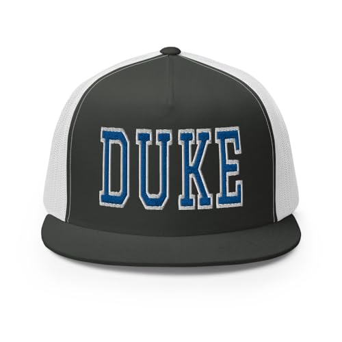 NG Duke Flat Bill Embroidered Trucker Hat High Crown Adjustable Cap - color: Charcoal/ White