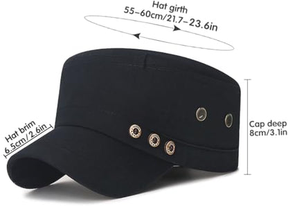 Men's Military Cadet Hat Flat Top Newsboy Cap - color: A - Black