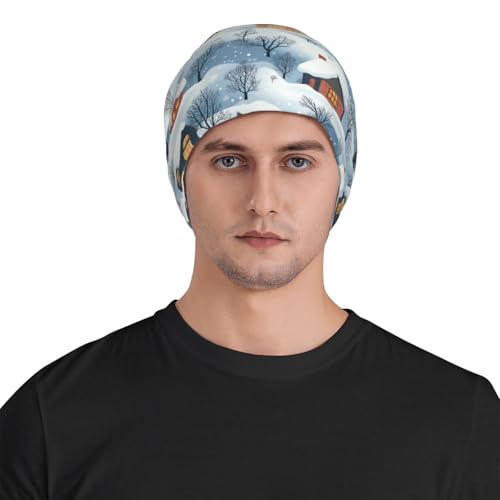 Beanie Hat for Men Women Slouchy Beanie Skull Sleep Cap Soft Lightweight Chemo Hat Stretch Cancer Headwear - color: Winter Village