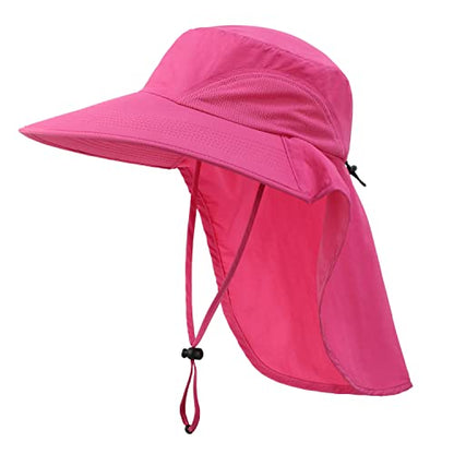 Home Prefer Outdoor UPF50+ Sun Hat Wide Brim Mesh Fishing Hat with Neck Flap - color: Rose Red