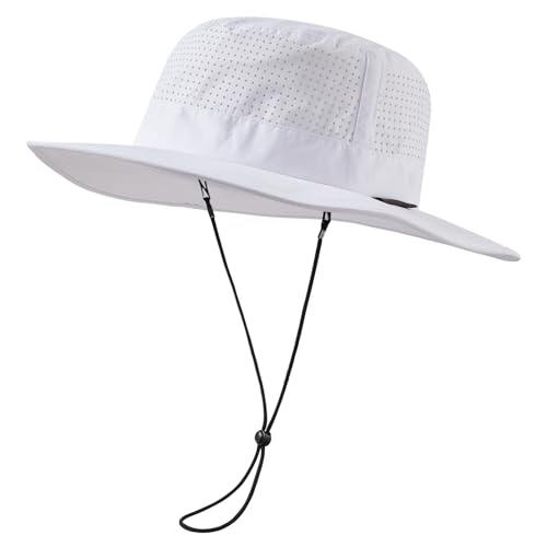 UPF 50+ Bucket Sun Hat with Laser Perforated Mesh Cooling Adjustable Breathable Lightweight for Outdoor Men Women - color: White