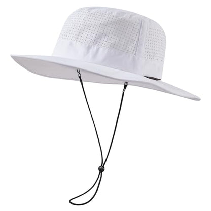 UPF 50+ Bucket Sun Hat with Laser Perforated Mesh Cooling Adjustable Breathable Lightweight for Outdoor Men Women - color: White
