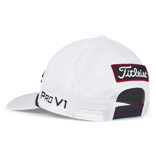 Titleist Men's Tour Performance Mesh Golf Hat - color: White/Navy/Red