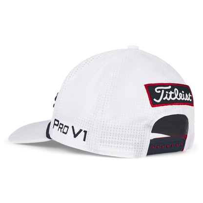 Titleist Men's Tour Performance Mesh Golf Hat - color: White/Navy/Red