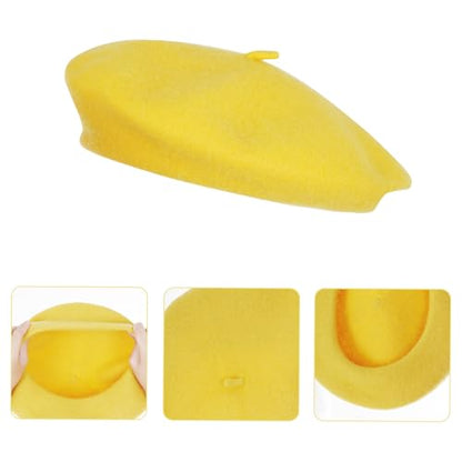 1Pcs French Beret Hats Solid Classic Beret Beanie Hats for Women Teens - color: Yellow