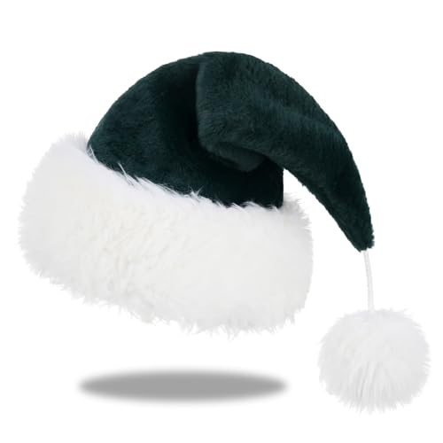 Personalized Santa Hat for Adults, Super Soft Plush Holiday Christmas Hat, Xmas New Year Party Headwear - color: Plush-forest Green