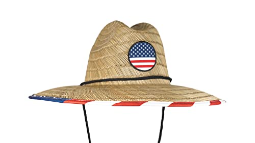 grinderPUNCH Straw Sun Hat for Men Women Wide Brim Beach Fishing UPF 50 - color: Usa Flag