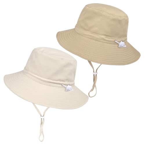 Women Wide Brimmed Sun Hat,Summer Foldable Beach Bucket Hat with UV Protection for Women Young Girls - color: Khaki & Beige 2pcs