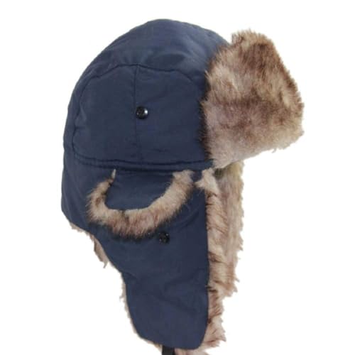 Lukitty Trapper Warm Russian Trooper Hat Winter Skiing Cap Women Men Windproof - color: Navyblue