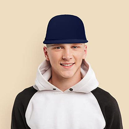 DALIX Flat Billed Trucker Hat Mesh Back S M L Adjustable Cap Solid Two Toned Snapback - color: Navy Blue, size: One Size
