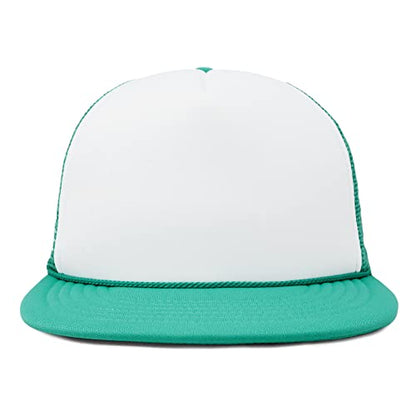 DALIX Flat Billed Trucker Hat Mesh Back S M L Adjustable Cap Solid Two Toned Snapback - color: Teal/White, size: One Size