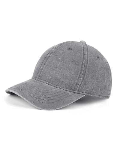 Zylioo Petite Baseball Cap for Small Heads Adult,Soft Crown Washed Dad Hat - color: Washed Gray-fits 21.3"-22"