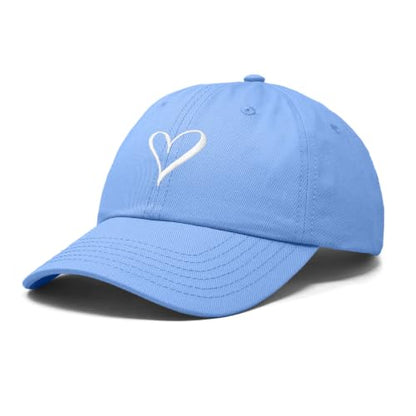 Hand Drawn Heart Hat Womens Embroidered Baseball Cap - color: Light Blue