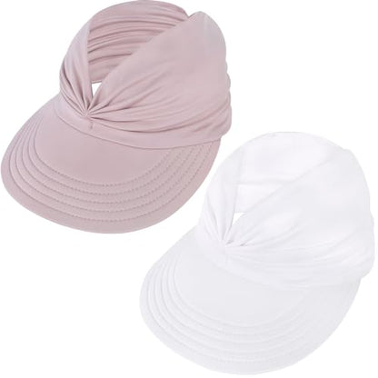 American Trends Wide Brim Visor for Women Lightweight Packable Ponytail Hat - color: Z Pink & White