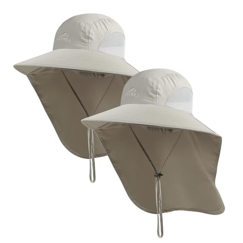 Outdoor Sun Hat for Men with 50+ UPF Protection Safari Cap Wide Brim Fishing Hat with Neck Flap, for Dad… - color: Light Grey*light Grey
