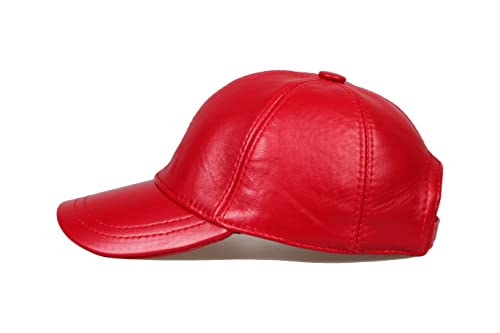 Genuine Leather Unisex Baseball Cap - color: Red