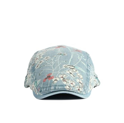 Quanhaigou Unisex Denim Newsboy Hats Flat Ivy Gatsby Cabbie Driving Berets Hat Cotton Dad Cap for Men Women - color: Denim Flower Light Blue