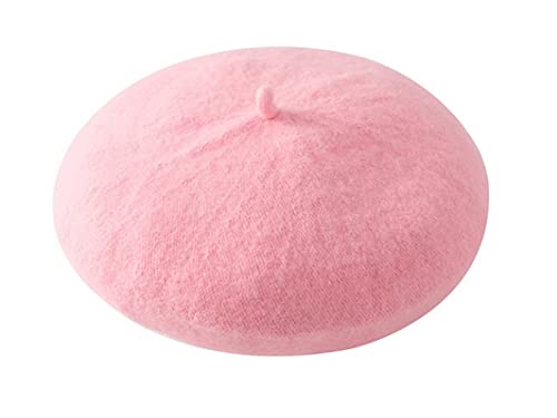 Kids Girls French Beret Hat Artist Hat Solid Warm Beanie Cap Winter Autumn - color: Pink