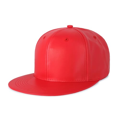 CHOK.LIDS PU Leather Flat Brim Snapback Hat Hip Hop Baseball Cap - color: Leather Red