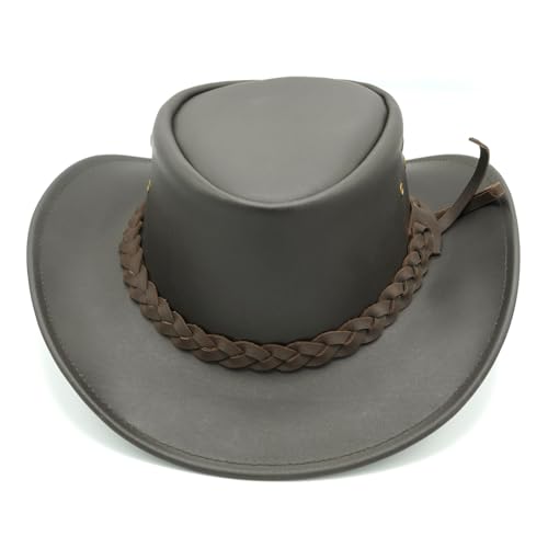 Equine Care Leather Cowboy Hat for Men & Women, Genuine Leather Western - color: Dark Brown, size: 7 1/4-7 3/8