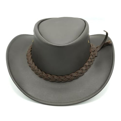 Equine Care Leather Cowboy Hat for Men & Women, Genuine Leather Western - color: Dark Brown, size: 7 1/4-7 3/8