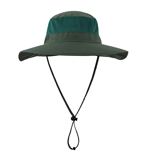 Home Prefer Outdoor UPF50+ Mesh Sun Hat Wide Brim Fishing Hat with Neck Flap Sun Hat for Men Women - color: Forest Green