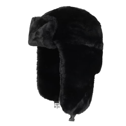 Womens Faux Fur Fuzzy Trapper Hat Winter Ear Flap Trooper Aviator Hat - color: Black