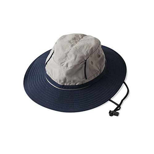 LumiSyne Unisex Two-Tone Bucket Hat Wide Brim Sun Hat UPF 50+ Adjustable Chin Strap Breathable Mesh Packable Boonie Hat - color: Navy Blue + Gray, size: Large-X-Large