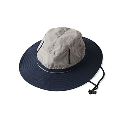 LumiSyne Unisex Two-Tone Bucket Hat Wide Brim Sun Hat UPF 50+ Adjustable Chin Strap Breathable Mesh Packable Boonie Hat - color: Navy Blue + Gray, size: Large-X-Large