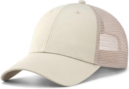 TSSGBL Classic Plain Baseball Cap, Small/M-L/XL-3XL Big Head Fit, Unisex Adjustable Cotton Structured Golf Dad Hat - color: Beige/Mesh, size: Medium-Large