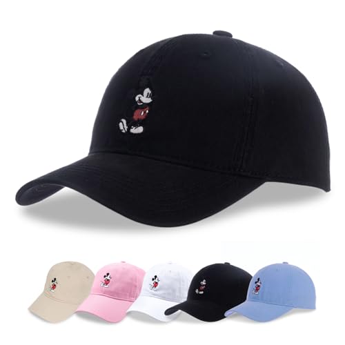 Disney Mickey Mouse Embroidered Cotton Adjustable Dad Hat with Curved Brim - color: Black