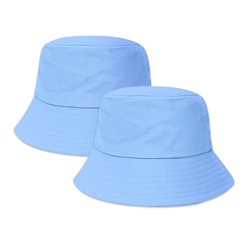 PFFY 2 Packs Bucket Hat for Women Men Cotton Hats Sun Beach Fishing Cap - color: 2 Packs Skyblue