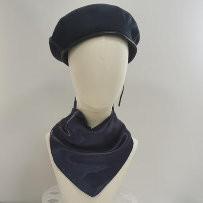 British US Military Berets with 35" Square Silk Like Head Scarf, Army Beret French Beret for Men and Women - color: Navy Blue, size: X-Large