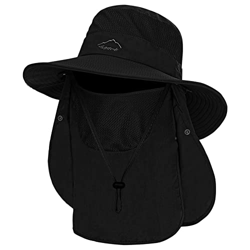 Fishing Hat for Men, Outdoor 3 in 1 Sun Hat Summer Safari Boonie Cap - color: Black