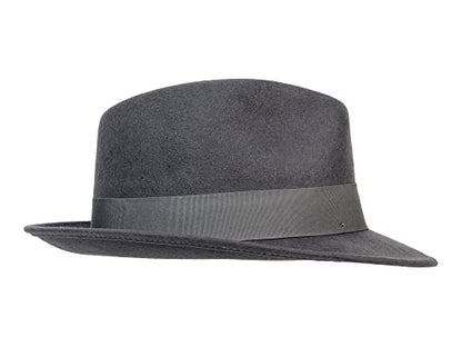 Bigalli Milano Hat Classic Mens Fedora Hat 100% Wool Felt Crushable Center Dent Water Repellent | Grosgrain Ribbon - color: Dark Grey, size: X-Large