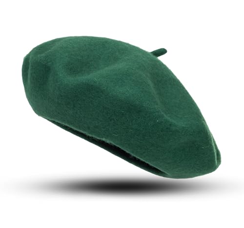 Women Wool Beret Hat, Classic French Artist Hat, Winter Warm Hat for Ladies - color: Dark Green